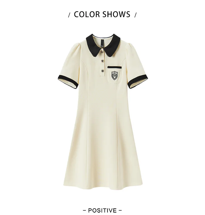 Vestidos de mujer, vestido polo bordado, elegante vestido de verano, recién llegado, vestidos florales con bloques de color para mujer