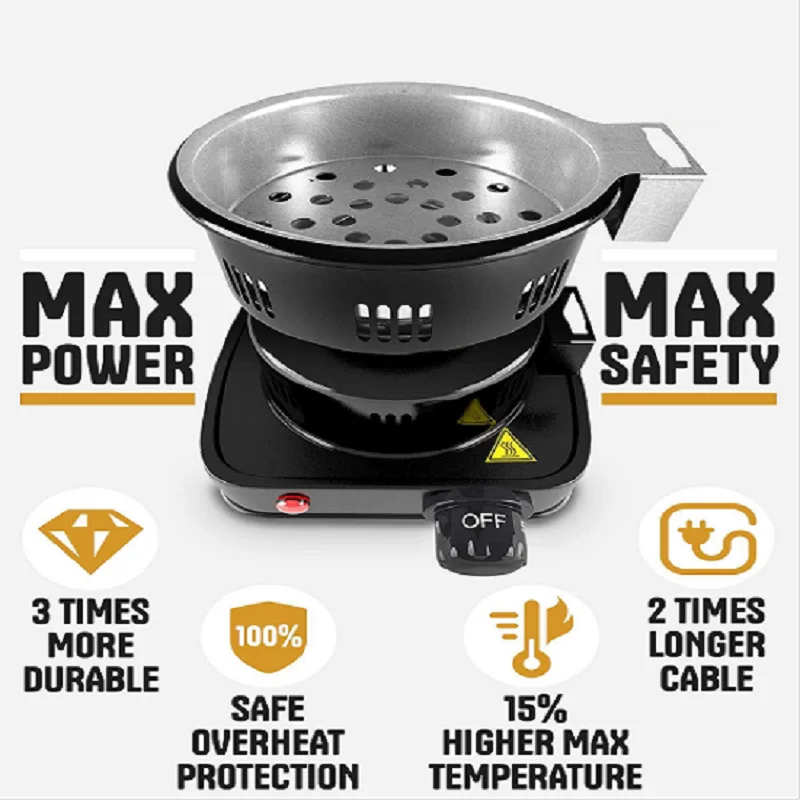 Black Premium Hookah Coal Burner for Hookah FIRE Tower Multipurpose Electric Stove for coals Burner Shisha Overheat P
