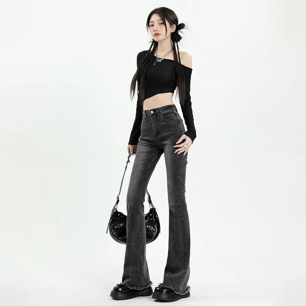 America Y2K 2024 패션 레트로 루즈 데님 바지, 슬림 하라주쿠 스타일, 루즈 와이드 레그 청바지, 여성 스키니 하이 웨이스트 플레어 청바지