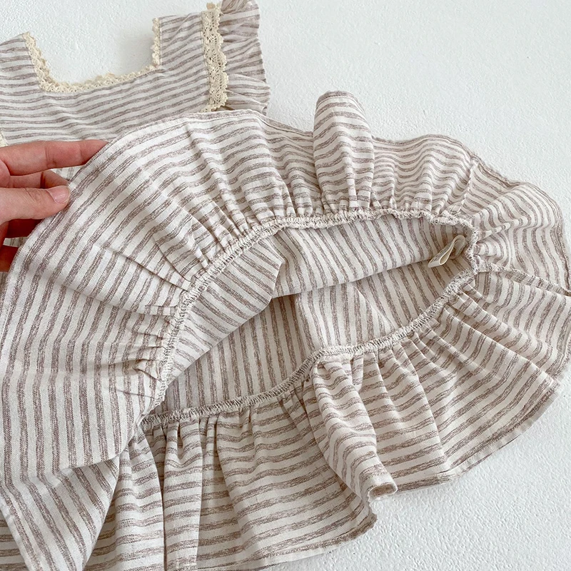 0-6Yrs Fashion Baby Girls Clothes Girls Dress Striped Lace Summer New Baby Girl Romper Sister Matching Outfit Princess Dresses 6