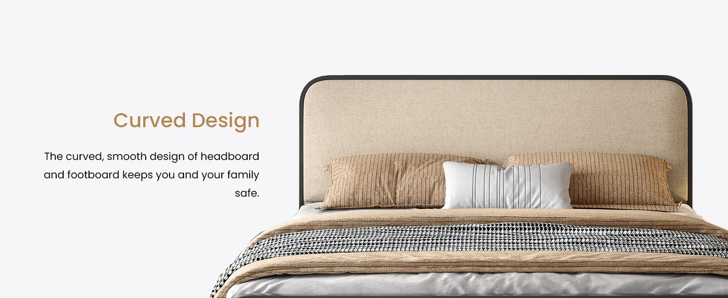 Description Picture 3 of itemBed Frame, with Curved Upholstered Headboard and Footboard, Large Under Bed Storage, No Box Spring Needed, Queen Size, Bed Bases