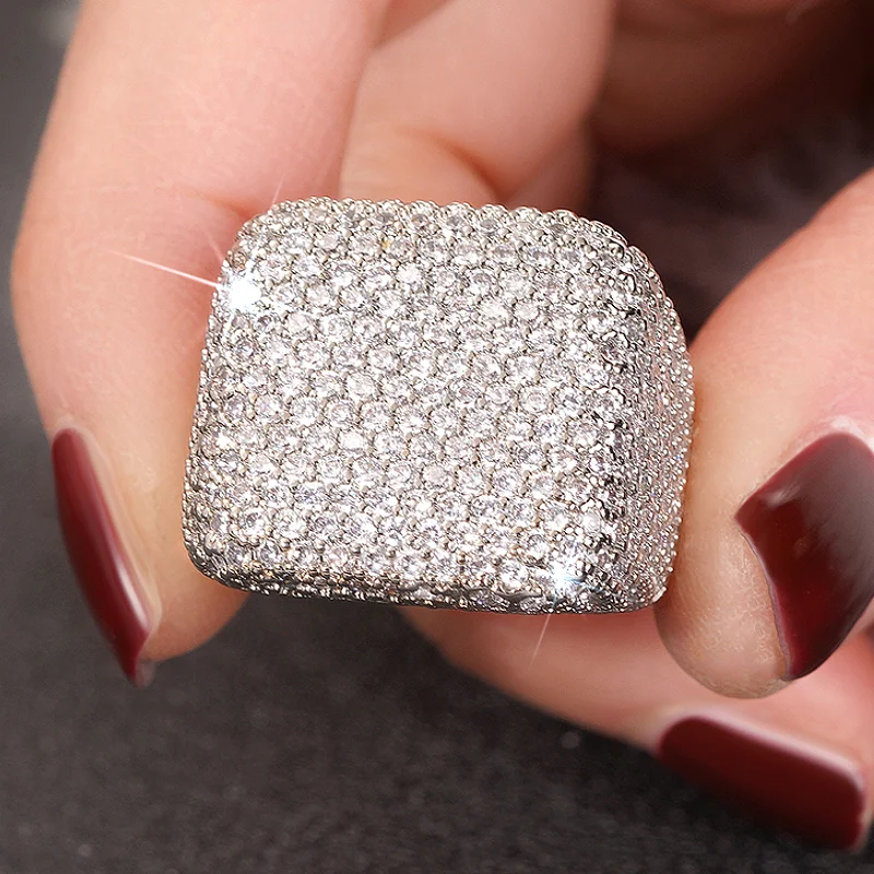 Huitan Quadratische Damenringe mit glänzendem Zirkonia für Hochzeit, Verlobung, Party, edle Luxus-Accessoires, Schmuck, Geschenk