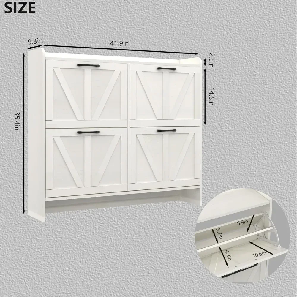 Shoe Cabinet with 4 Flip Drawers, Shoe Storage Cabinet for Entryway, Freestanding Hidden Shoe Cabinet Organizer with Open Storag 3