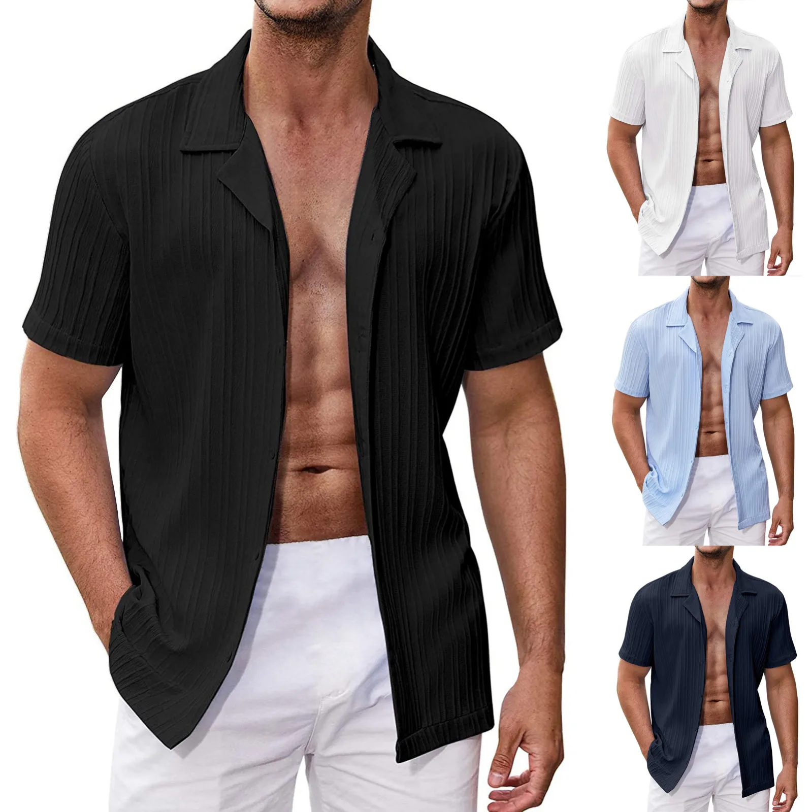 

2023 Men Casual Cotton Linen Shirt Turn Down Collar Male Solid Color Short Sleeves Loose Tops Spring Autumn Handsome Men's Blusa