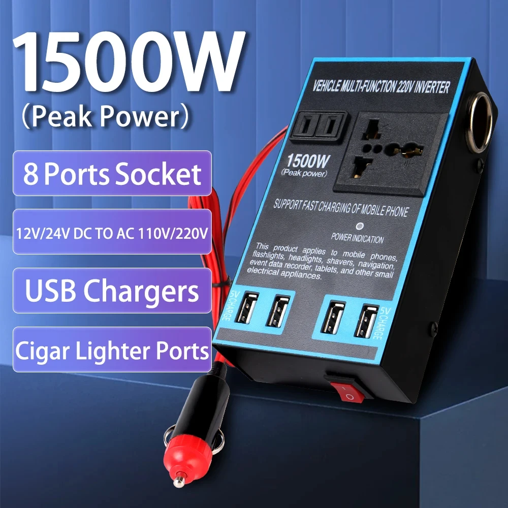 DC 12V to AC 110V 24V to AC 220V Car Inverter Quick Charging Cigar Lighter Socket USB Chargers Sockets Power Adapter Converter