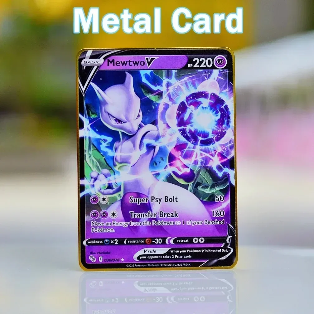 Pokemon Cards Metal Gold Iron Playing Cards Gengar Vmax Rayquaza Charizard Pikachu Vstar Anime Game Gift Kid Toys