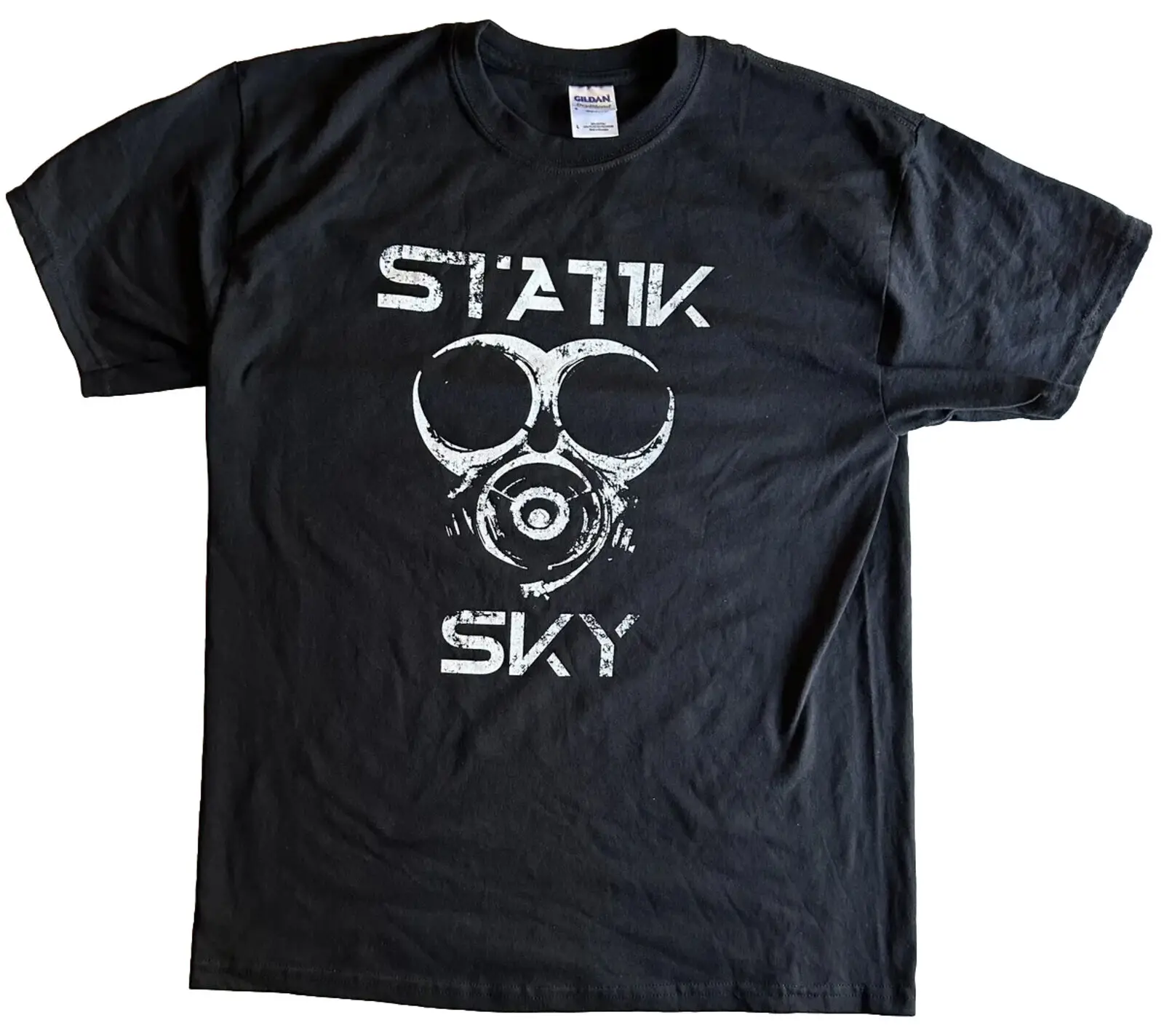 Statik Sky - Gas Mask Logo T-Shirt Grande Industrial Rave Techno Electronica Maniche Lunghe O Corte