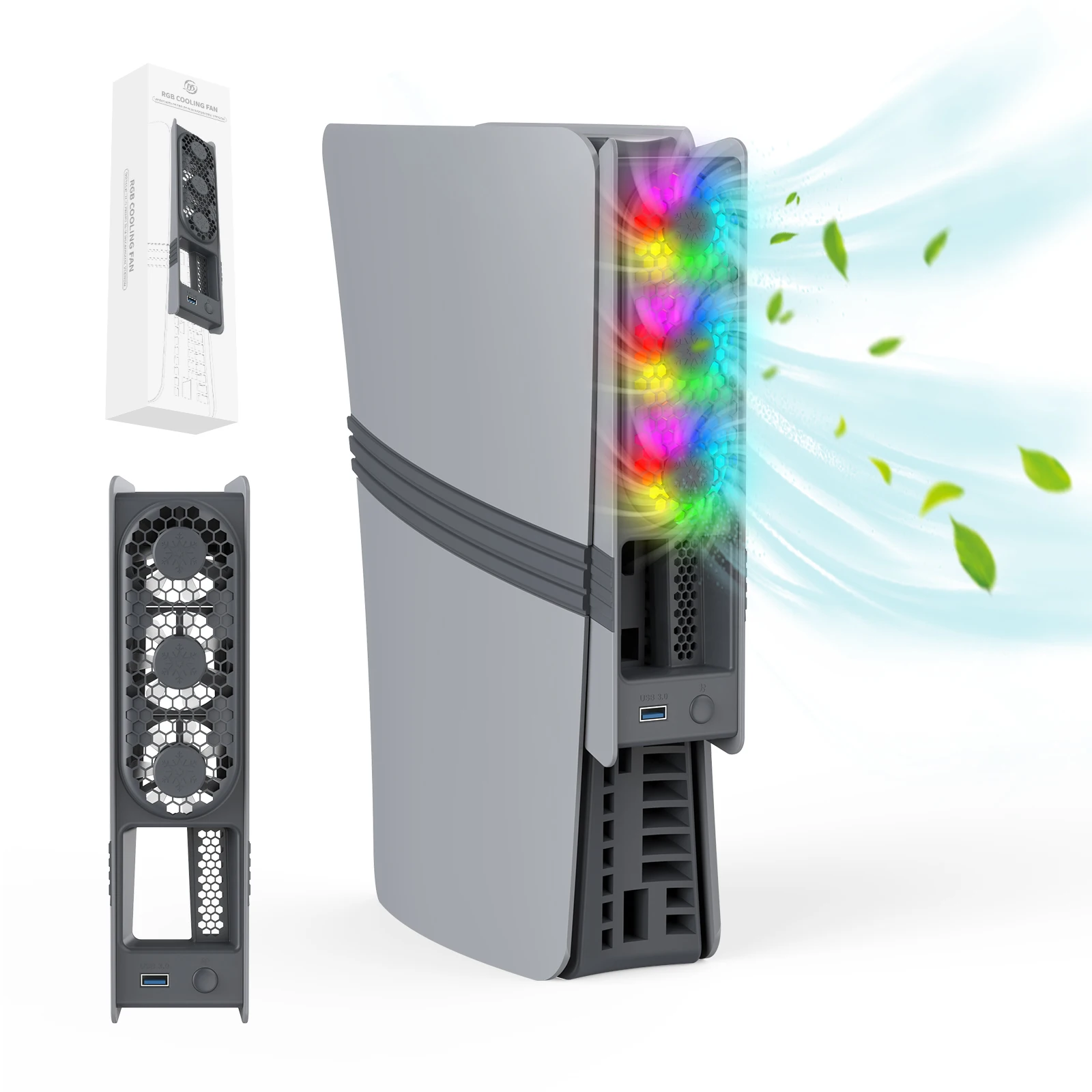 Cooling Fan STORM WYRM Cooling Fan JYS-P5228 for PS5 Pro/Slim 3 Speed Adjustable RGB Lighting Low Noise Easy Installation