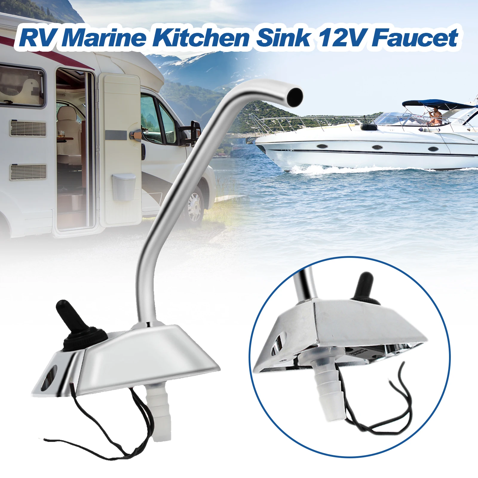 RV Marine Kitchen Sink 12V Faucet Tap Spout Single Hole Water Electric Faucet Tap Camper Caravan Full 360 Degree Rotation Taps mode brushed faucet nozzle pull out stream sprayer 360 degree rotation multi functional tap household kitchen basin accessorie