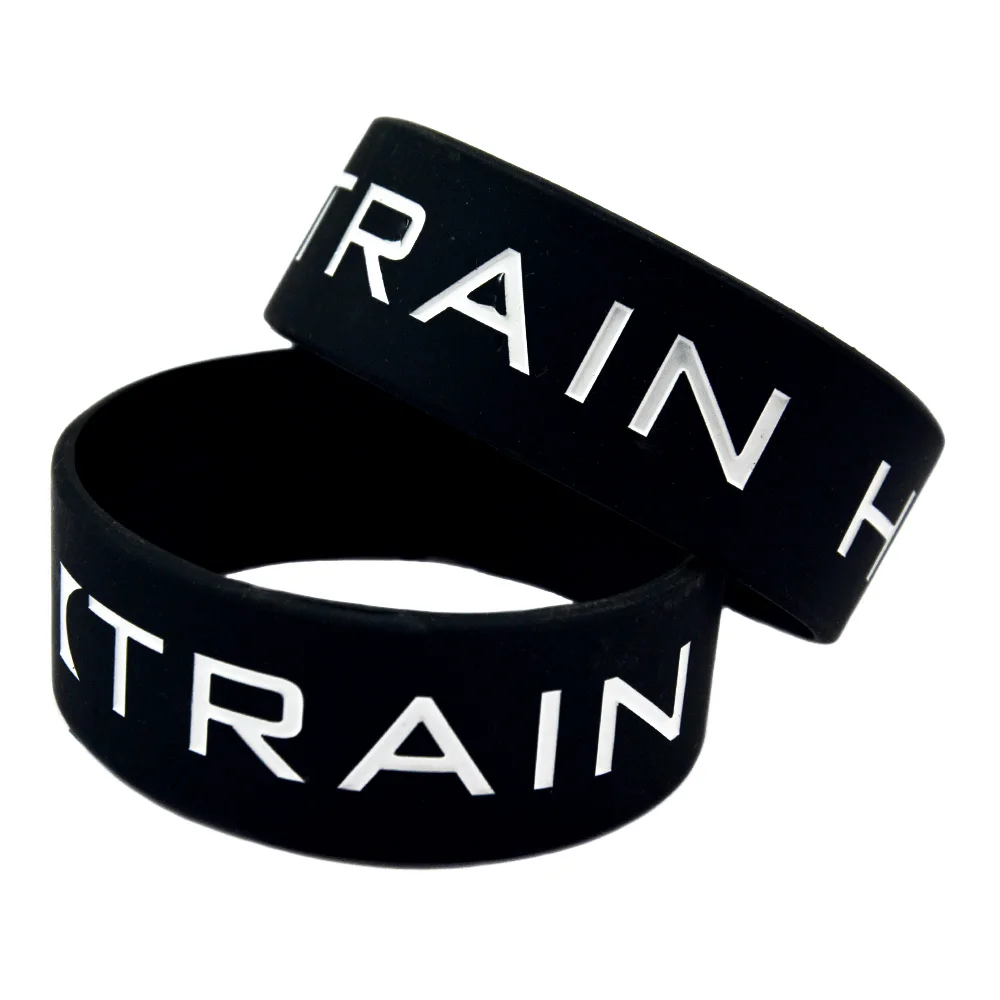 1 PC Train Hard Silicone Bracelet One Inch Wide Sport Band Black