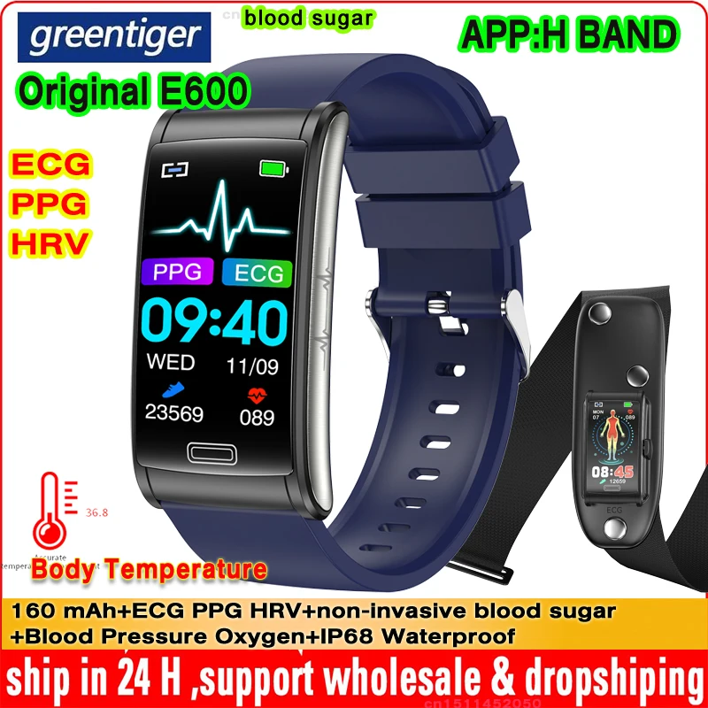 OriginalE600ECGPPGHRVSmartWatchNoninvasiveBloodGlucoseBody