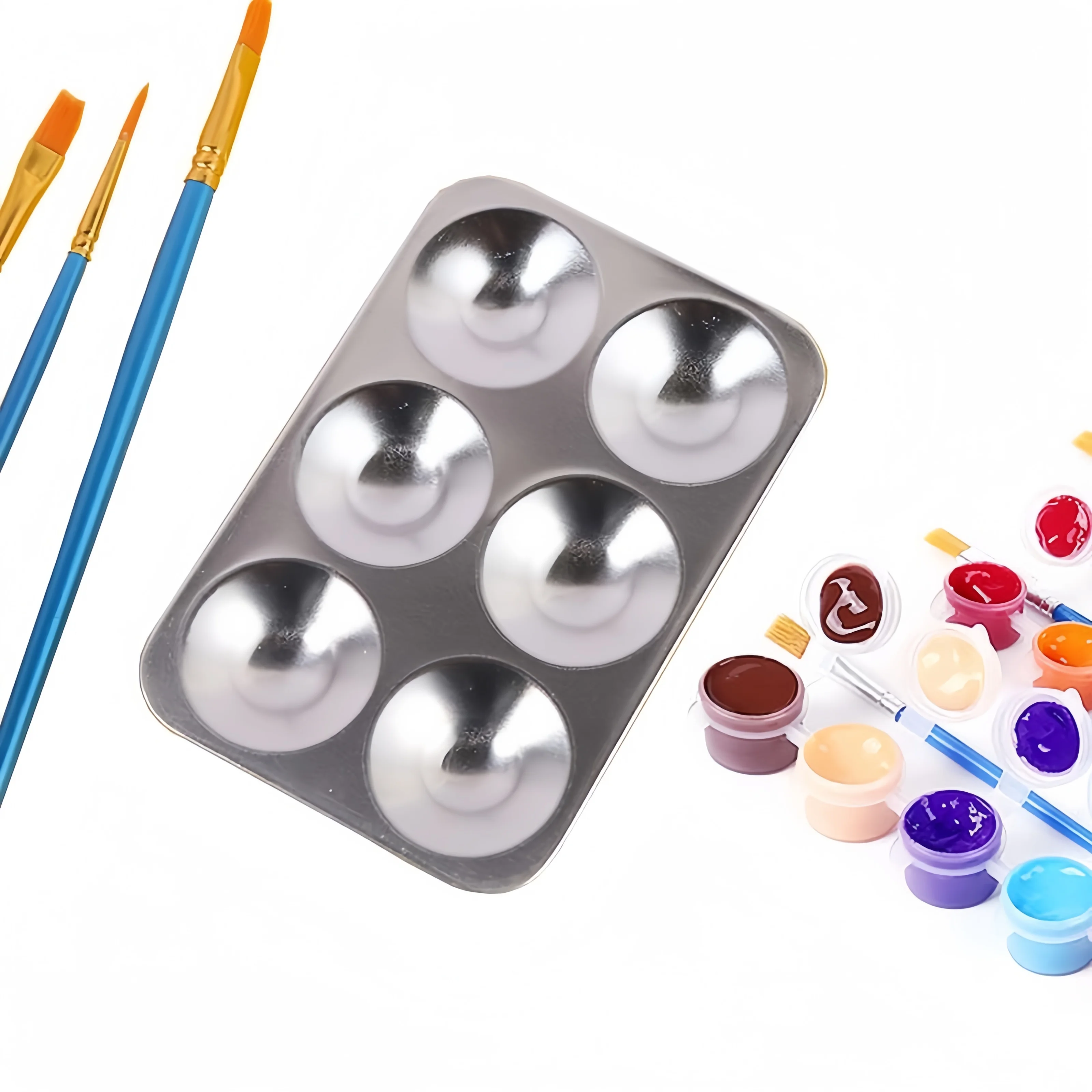 Art painting tools Aluminum rectangular 6-hole round palette palette gouache pigment 5