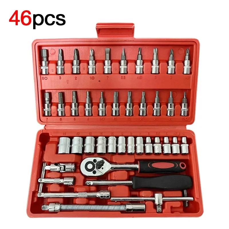 Wrench Set 46 Pcs Tool Kit For Car Tool Screwdriver And Bit Ratchet Torque Quick Wrench Spanner Wrench Socket Key Hand Tools