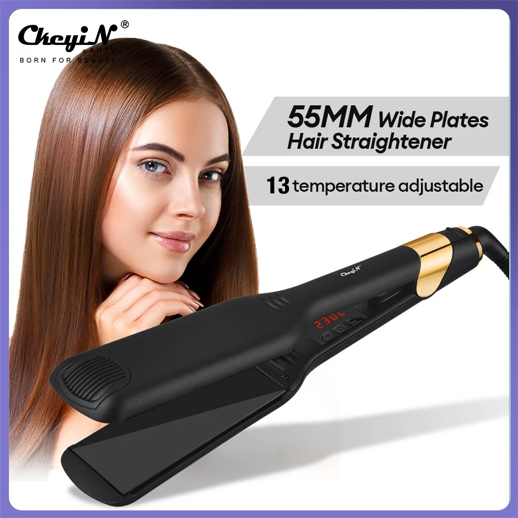 CkeyiN 55MM Wide Plate Professional Hair Straightener 3D Floating Ceramic Flat Iron Instant Heating 2 In 1 Curler Styling Tool heating plate bga infrared ceramic heating brick 60x70mm 80x80mm 120x60mm 200x60mm 240x60mm 180x180mm for bga rework station