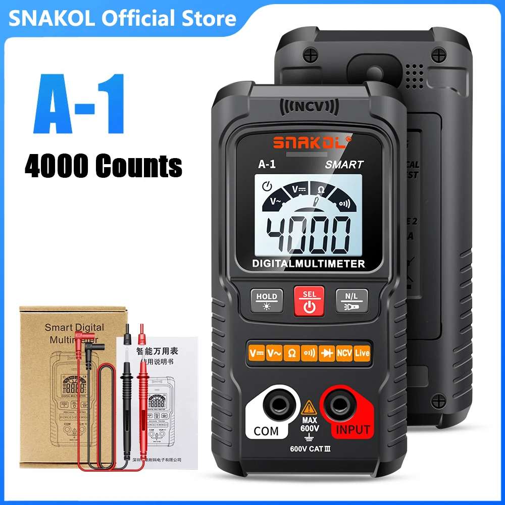 SNAKOL Professional Digital Multimeter Smart Multimeters Multimetro, AC DC NCV Ohm Voltage Meter Auto Range 600V Electrician Tester