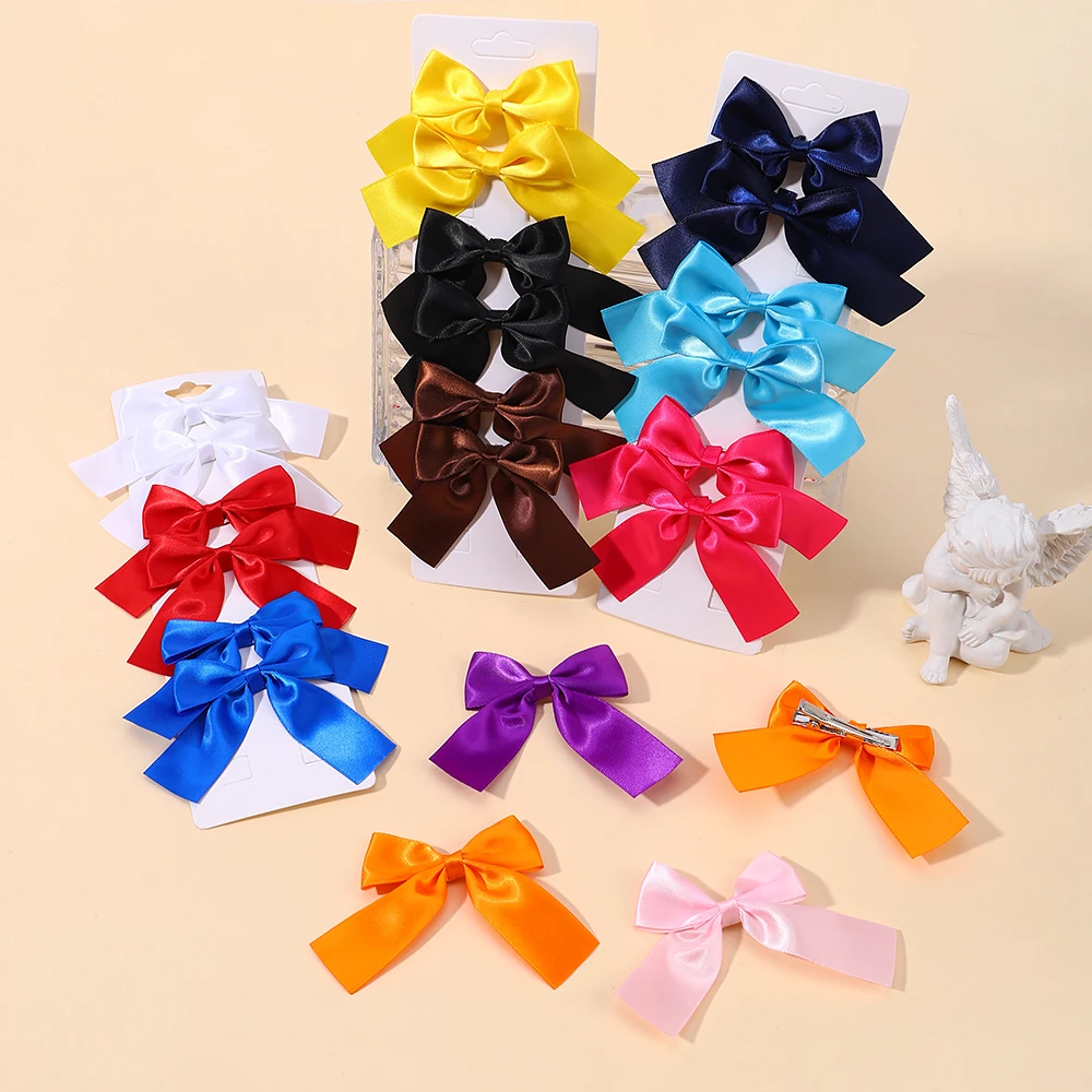 2Pcs Lovely Baby Hair Accessories Cheer Up Bows Hairclip Delicate Ribbon Hairpins for Girl 3.5inch Toddler Hair Pins Hairgripe greeting card thanks cards lovely you bulk birthday accessory 19 year old girl gifts delicate memo wrapping