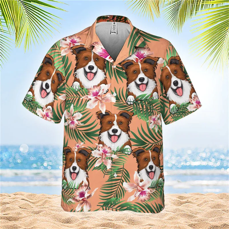 thumbnail image 1 of Camisa hawaiana con estampado 3D de cara de perro divertida para hombres, camisas florales de manga corta frescas de verano para mujeres, linda camisa hawaiana de playa para niños, 1 of 5