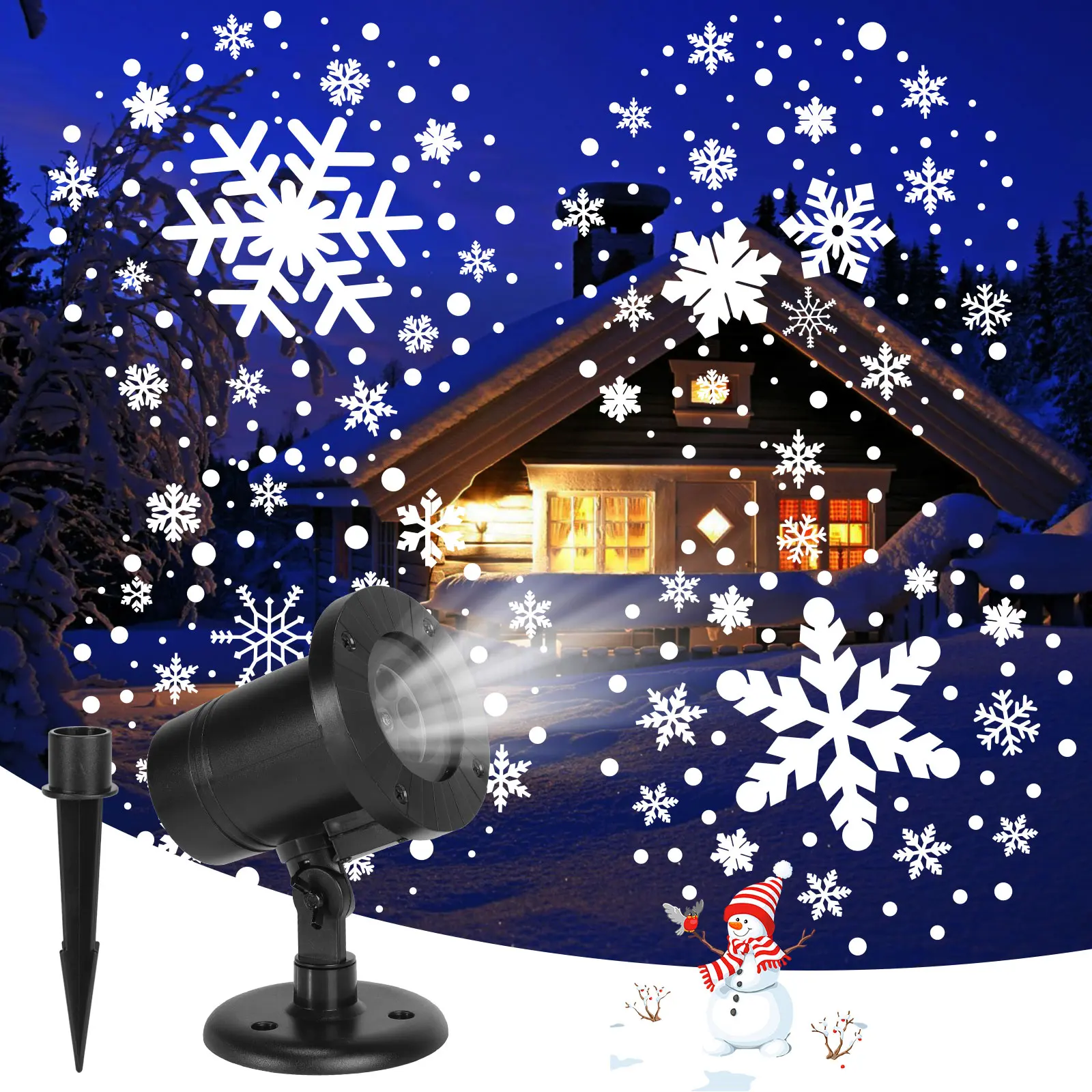 

Christmas Snow Projector Lights IP65 Waterproof Outdoor Snowflake LED Projector Rotating White Snow Falling Projection Lamp Xmas