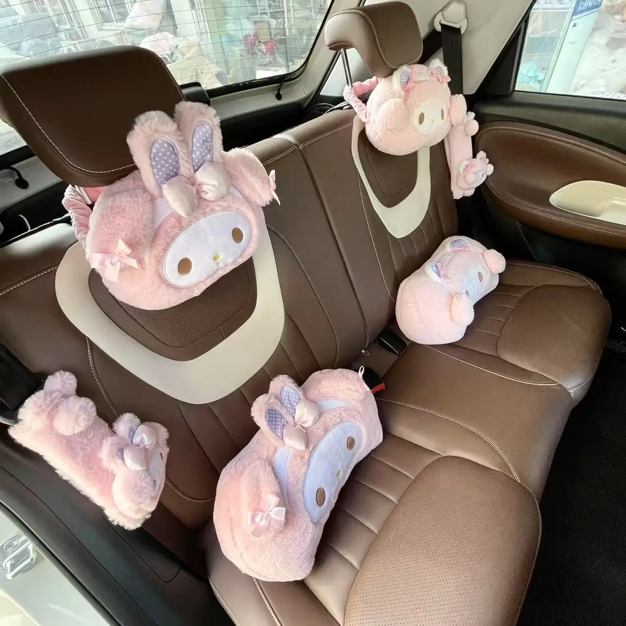 Comfortable Sanrio My Melody Headrest Pink Sweet Piano Back Cushion Car Seat Belt Cover Car Accessories Throw Pillow Girl Gifts