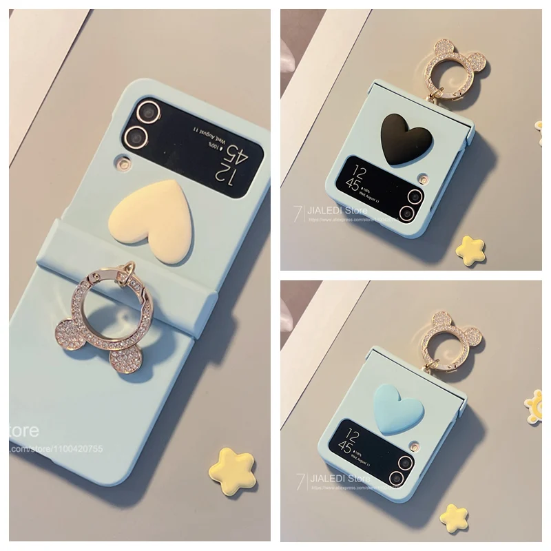 Phone Case Rhinestone 3D Love Hinge Cover for Samsung Galaxy Z Flip 3 4 5 6 7 flip6 zflip7