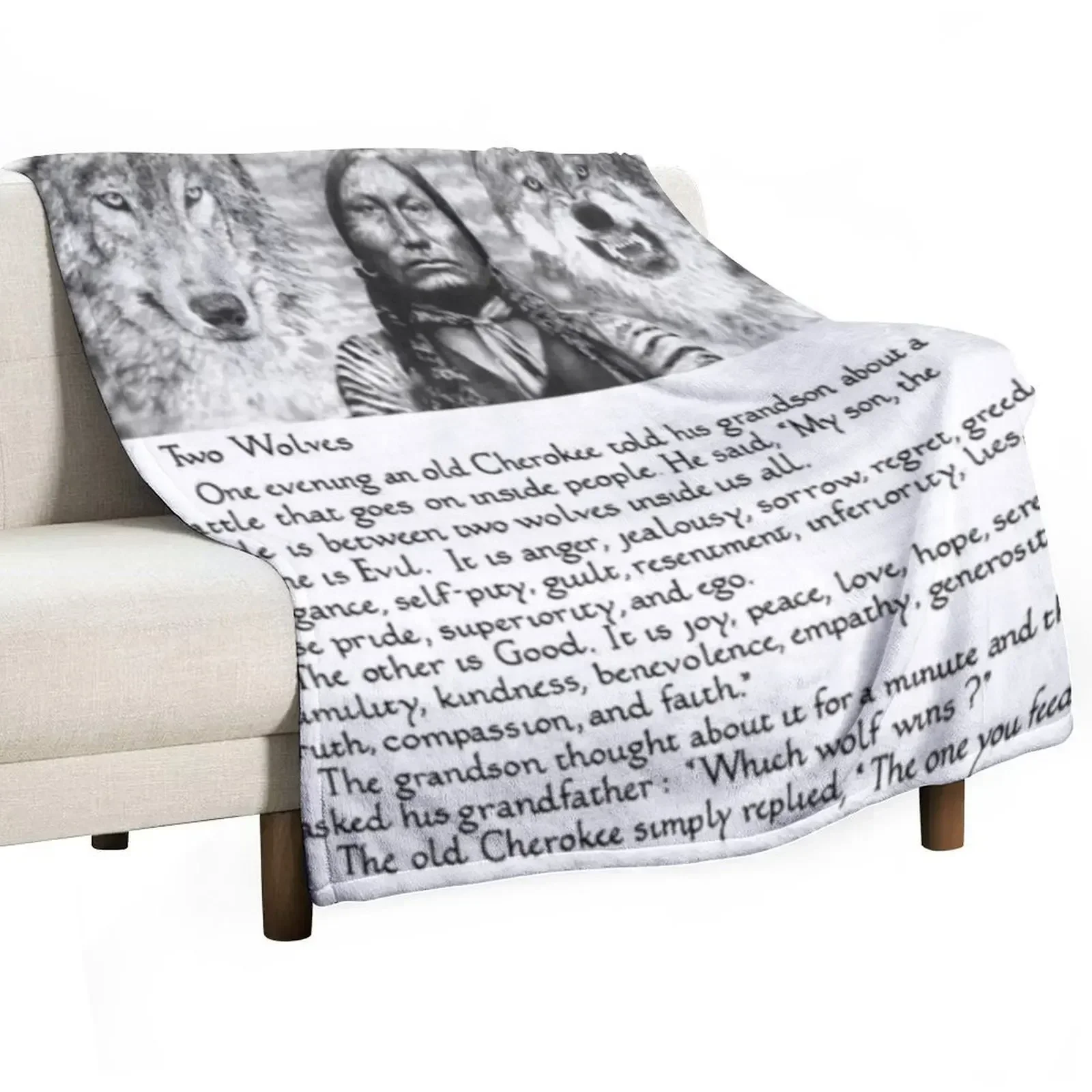

Wise Cherokee saying/ story about 2 wolves Throw Blanket Thins Furrys Blankets