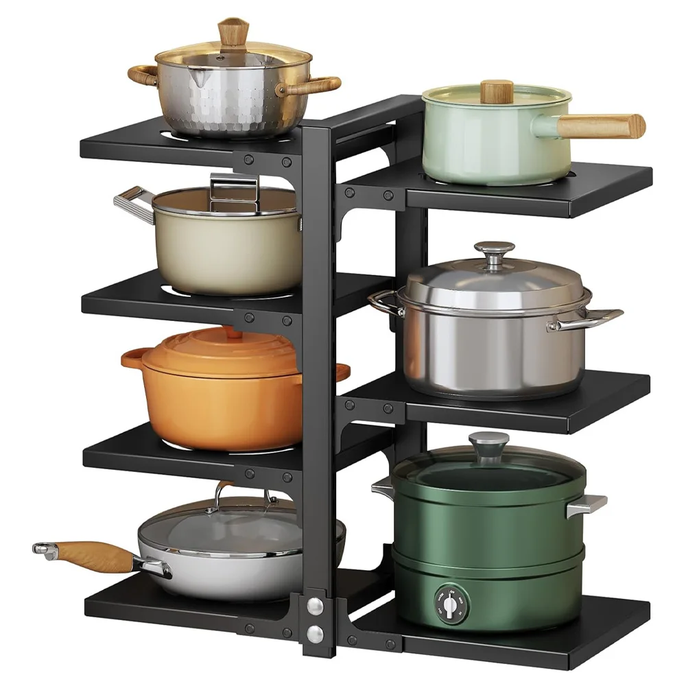 Multi-Tier Height-Adjustable Kitchen Pan Organizer Rack 180-degree Open Access: 3 - 5 Days Free Delivery Only UK