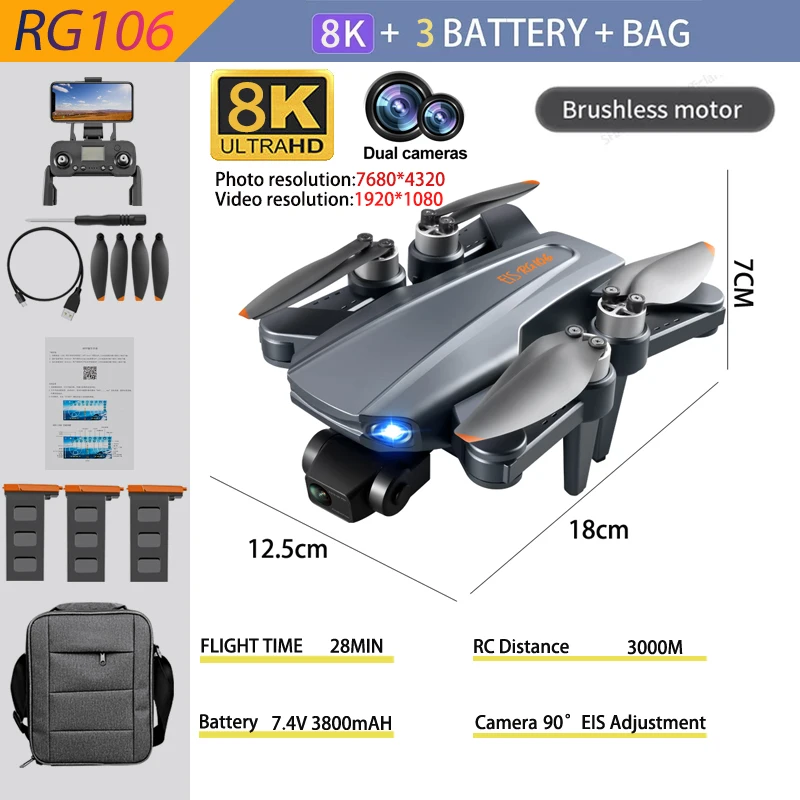 best remote control helicopter RG106 GPS Drone 8K Profesional Dual Camera 3 Axis Gimbal Anti-Shake Photography Brushless Foldable Quadcopter RC Distance 1500M rc military helicopter RC Helicopters