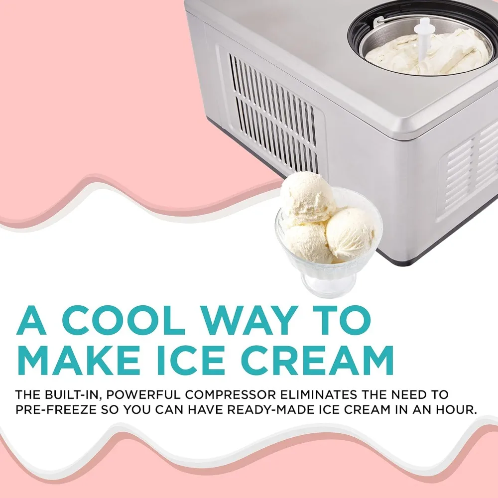 2 Qt Automatic Ice Cream Maker Machine No Pre-freezing Necessary Built-in Compressor Stainless Gelato & Yogurt Machine