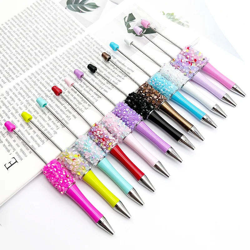 12Pcs Diamond Bead Pen DIY Beadable Ballpoint Pens Student Stationery Pens Writing Pen School Office Supplies 2