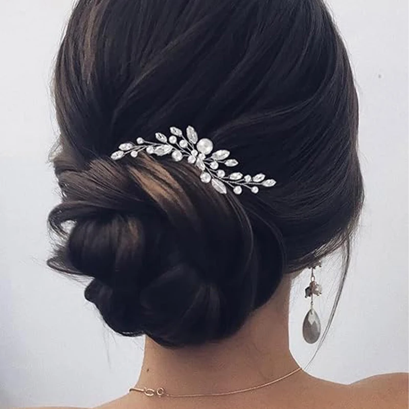 Women's Pearl Wedding Pearl hair clips for brides and bridesmaids Silver rhinestone hair pieces Crystal headpieces