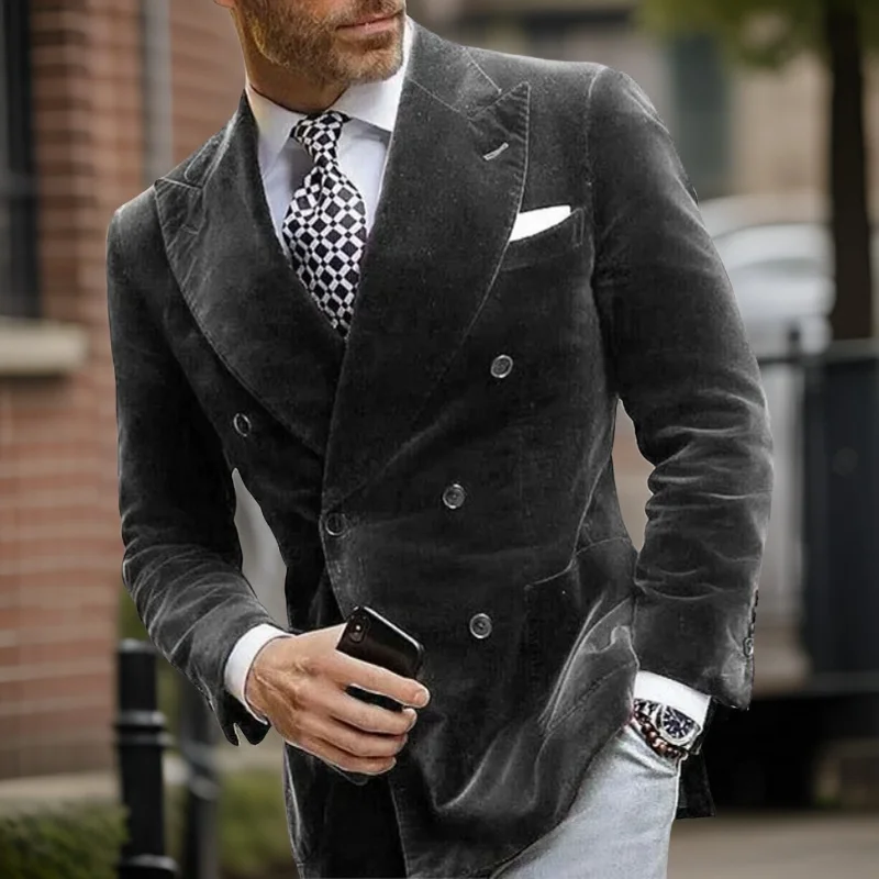 Men's Business Blazer Slim Fit 1 Pc Slim Fit Velvet Smoking Jacket Peak Lapel Made Italian Style Fashion Suit Coat