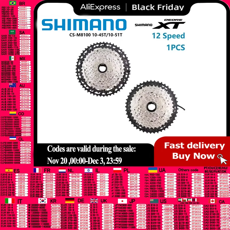 Shimano Deore XT M8100 M8200 Series CS-M8100 Cassette 12 Speed 10