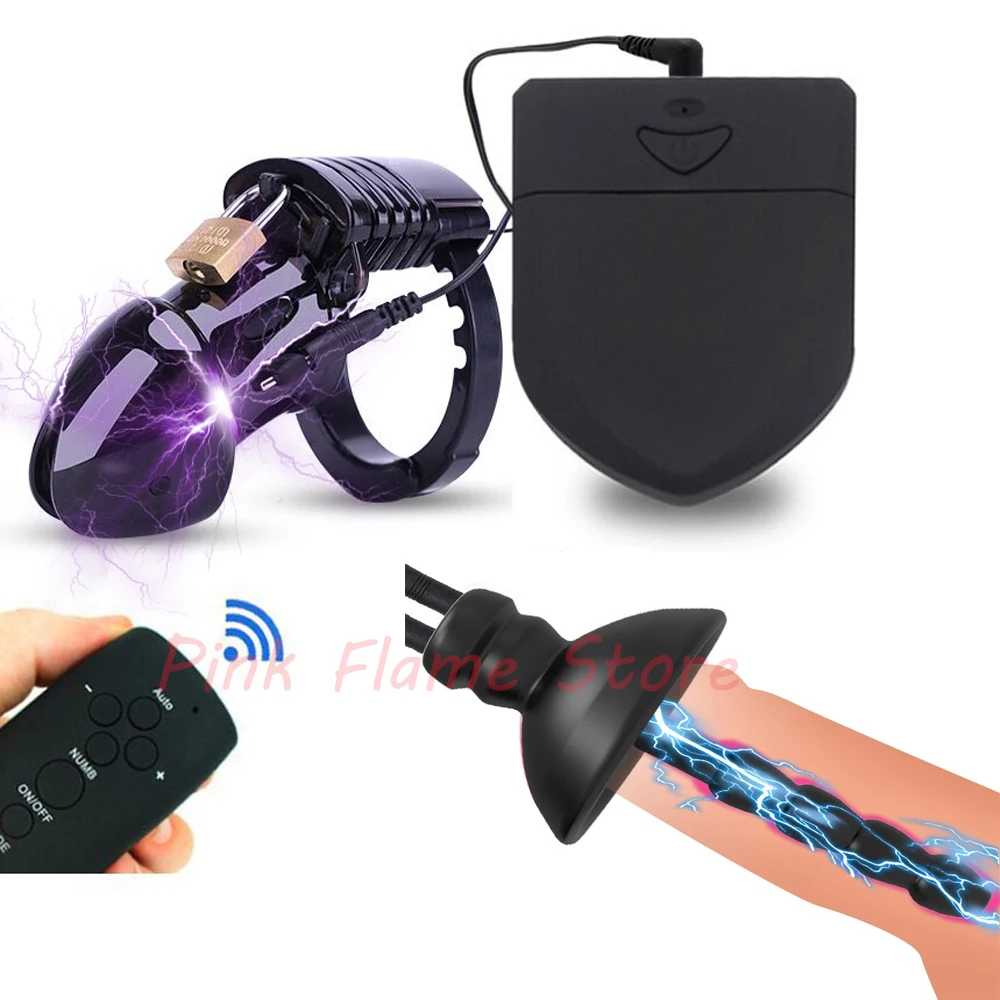 Electric Shock Male Chastity Cage Urethral Sounding Plug Electro Stimulation Sex Toys E-stim Penis Ring/Plug Ball Stretcher electro sex toys electric sex toys
