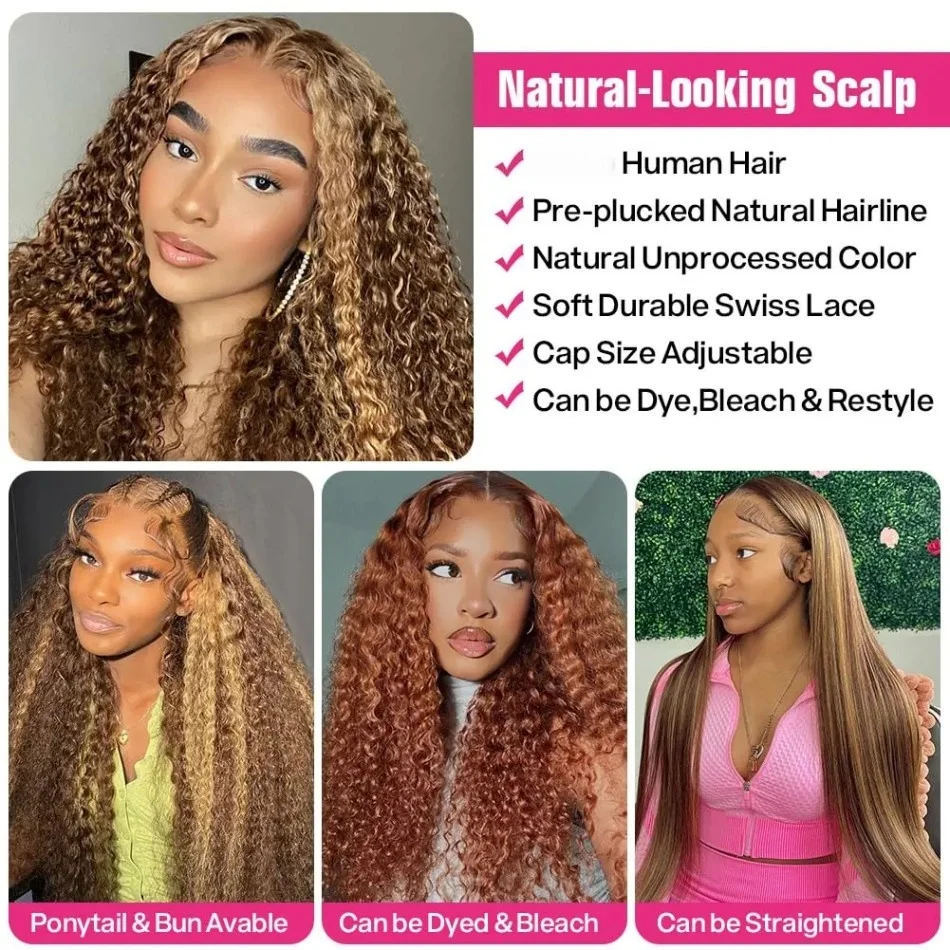 Highlight 360 Full Lace Wig Human Hair Pre Plucked Hd Deep Wave Frontal Wig Invisible Drawstring Curly Human Hair Wigs 3032 Inch 5