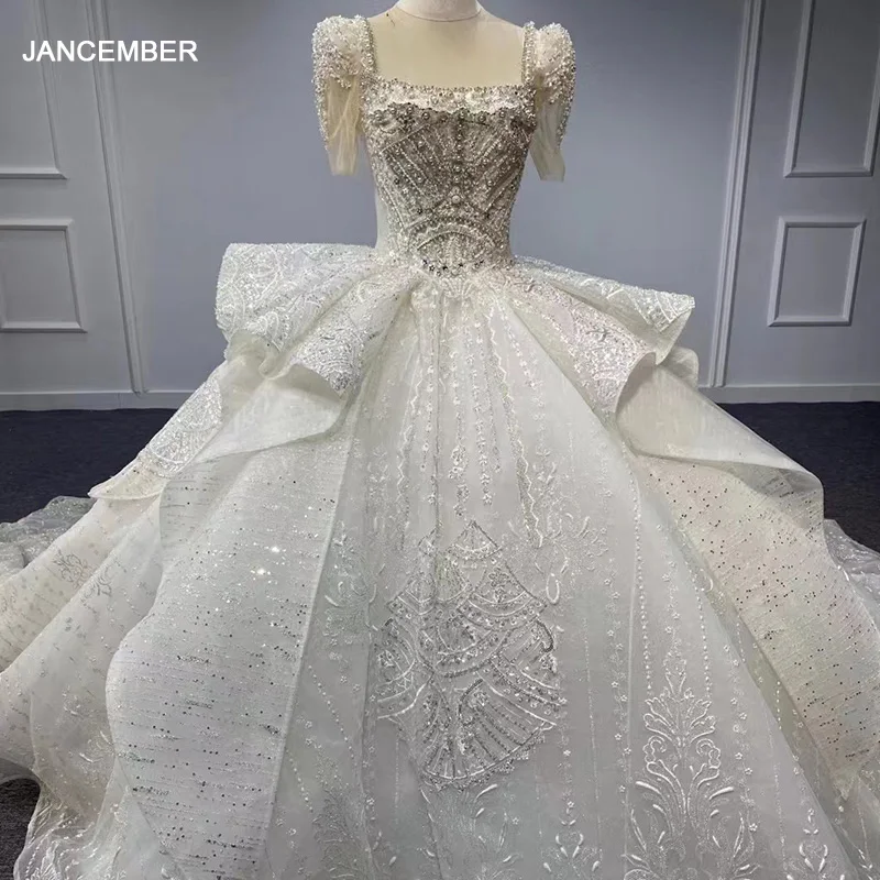 

Jancember Romantic Gorgeous Wedding Dresses For Women 2024 Bride Beading Floor-Length Organza Backless Vestido De Noiva MN25