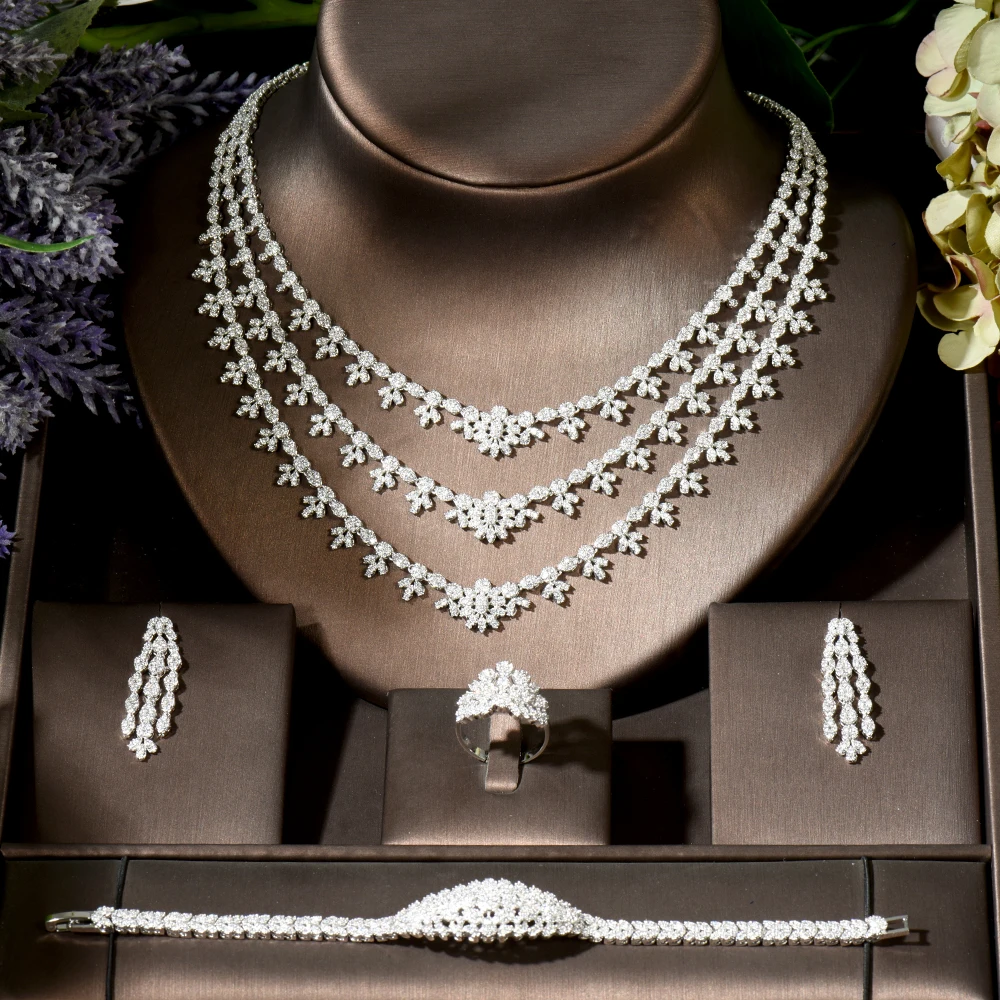 

Fashion 3 Layers Leaf African Jewelry Set For Women Wedding Party Cubic Zirconia Dubai Bridal Jewelry Set Indian 2021 N-1855