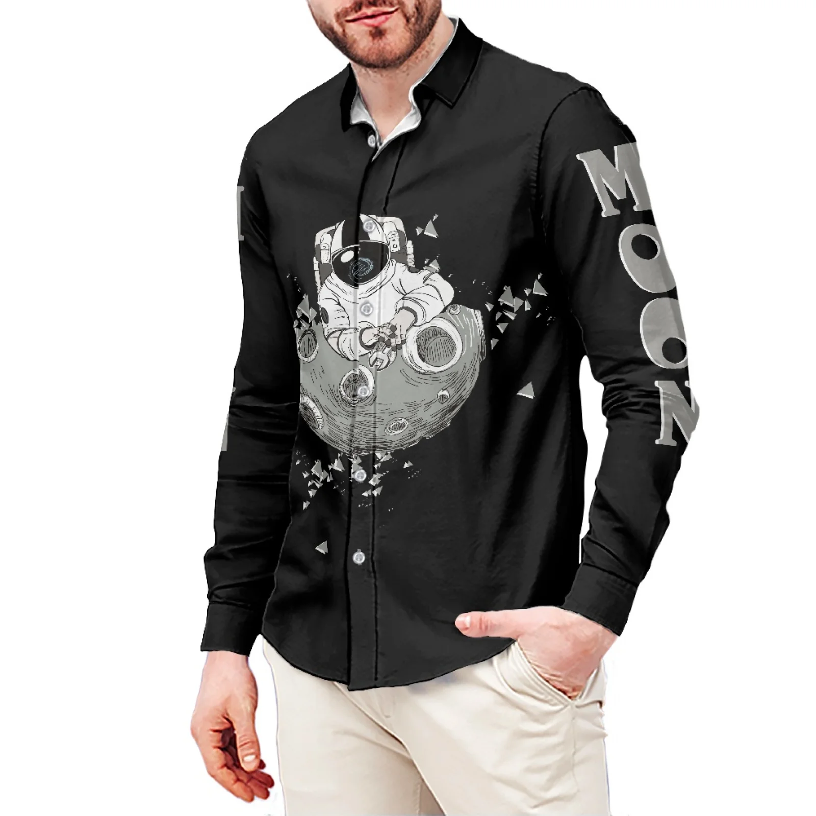 

Рубашка мужская повседневная с длинными запонками и воротником-стойкой