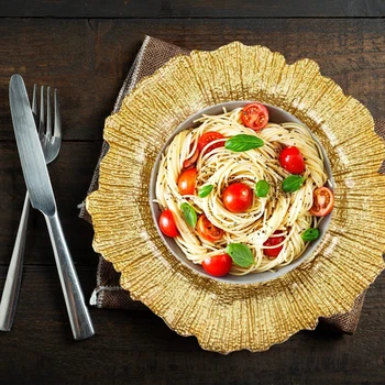 Piatti caricabatterie dorati, piatto Reef, caricabatterie per cena, piatti decorativi in plastica per l'impostazione della tavola, 50 pezzi 1