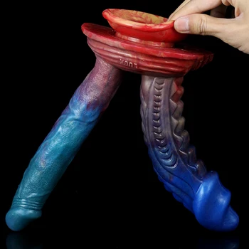 Streamer Color Double Dildo Huge Realistic Alien Glans Soft Silicone with Sucker Sex Toys for Women Lesbian Products Bdsm Fetish 5