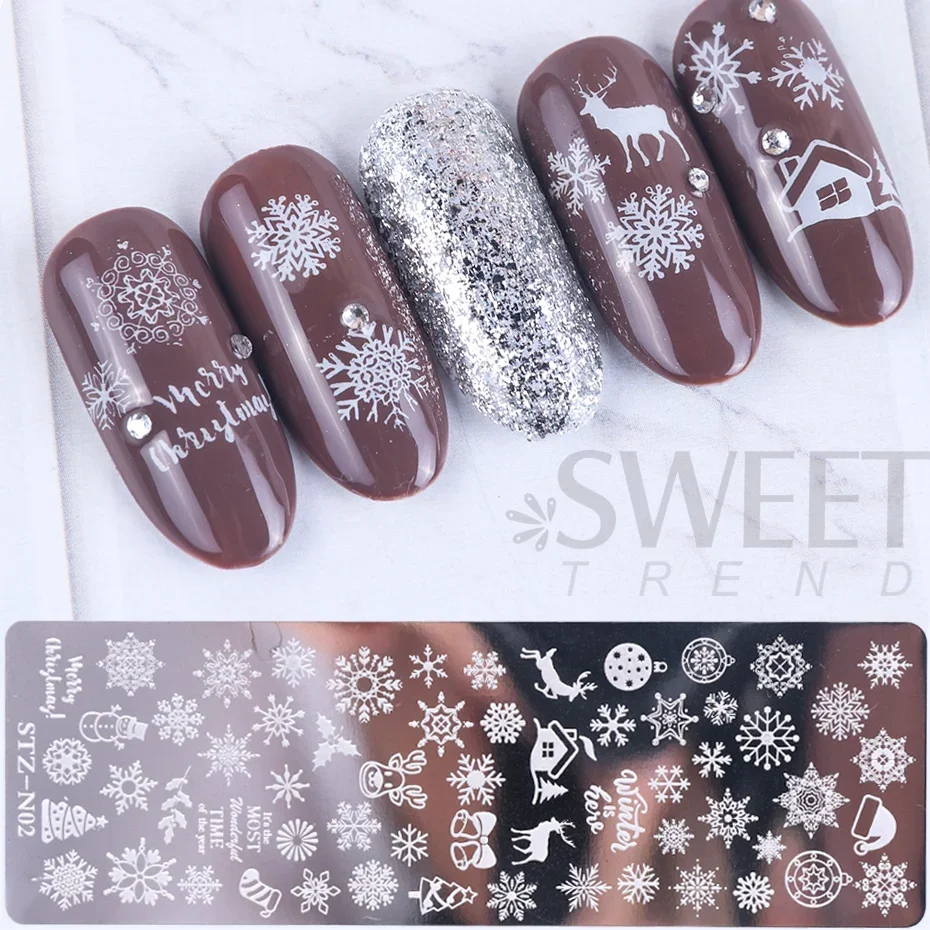 Winter Wonderland Nail Art Stamping Plate - Snowflakes, Christmas, Roses, Leaves & Butterflies Design Template
