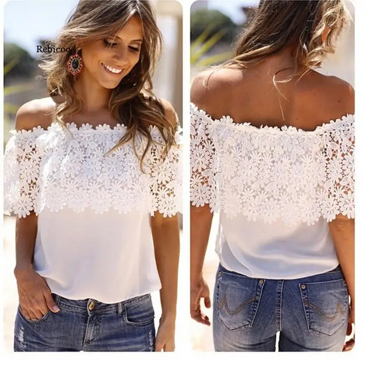 

Sexy Lace Top Women Hollow Out Off Shoulder Lace Blouse Slash Neck Long Sleeves Elegant Ladies 5XL Shirt Tops