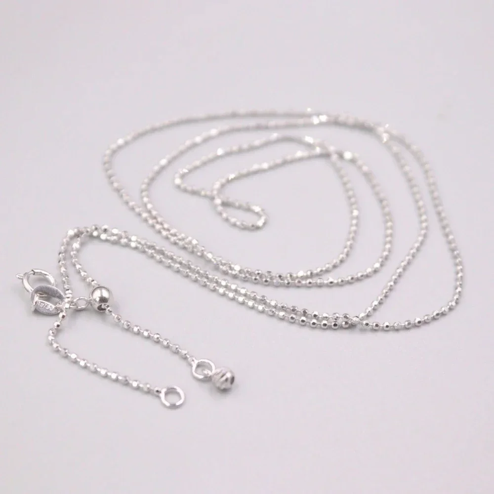 

Pure 18K White Gold Necklace Width 1mm Carved Beads Link Chain Adjustable Necklace 3.5g / 24inch For Men Women Gift