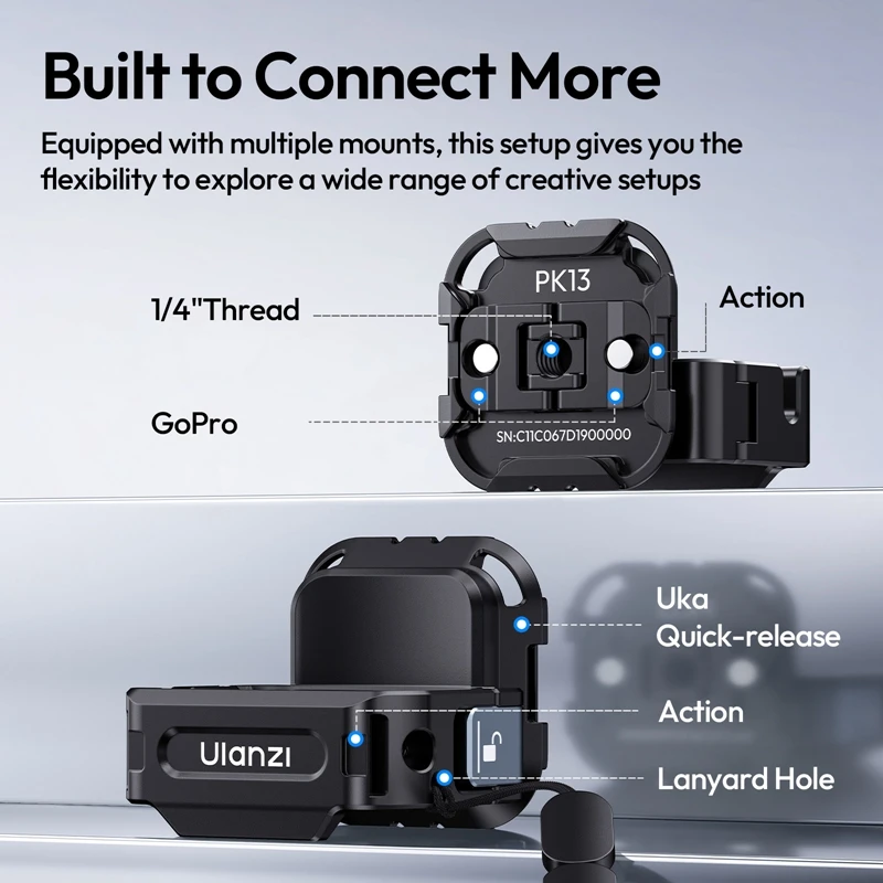 Ulanzi PK13 Uka Quick-Release Expansion Adapter for DJI Pocket 3 Travel Livestreaming for Photography Action Camera Vlog Shots