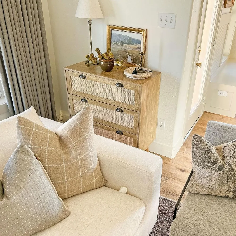 Rattan Dresser - Nightstand with Drawer Boho Small Cabinet 3 Drawer Dresser, Bedside Table 5