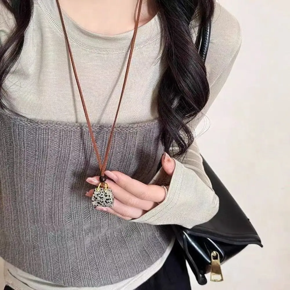 Brown Leather Alloy Bag Necklace for Women
