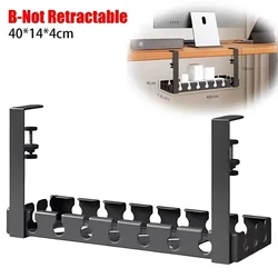 Retractable Under - Desk Cable Management Tray with Clamps - No Drill Installation (B - Not Retractable)