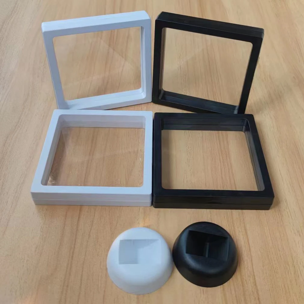 Square 11cm 3D Floating Ring Jewelry Display Box Diamond Storage Case Gems Organizer Bracelet Earrings Badge Packaging Gift Box