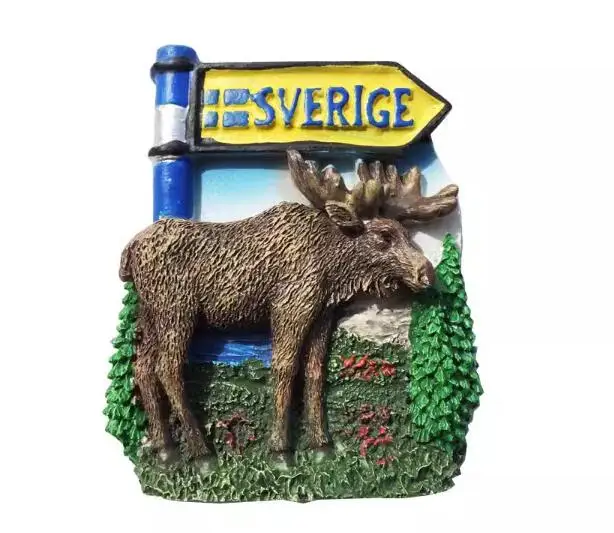 

Swedish moose tourist memorial resin painted decorative gift magnet refrigerator magnets