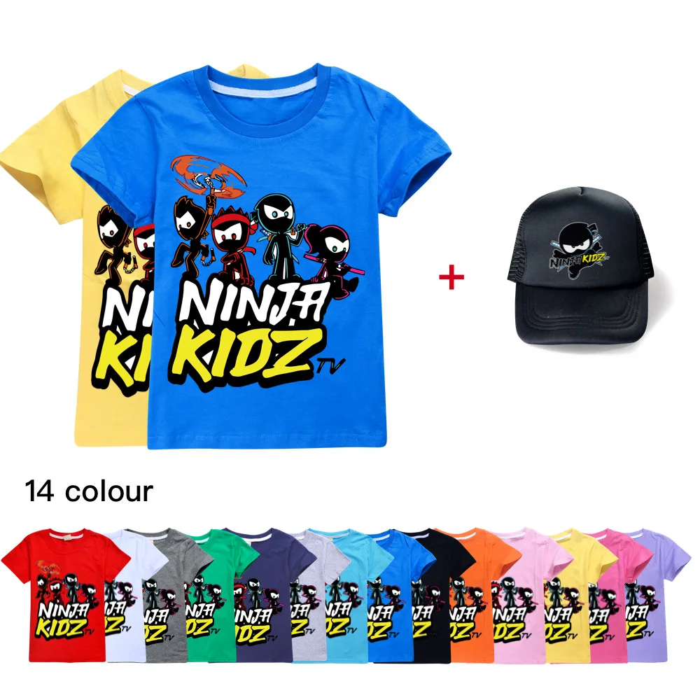 

Summer Baby Toddler Ninja Kidz Casual Cotton T shirt Tops Tee Boys Girls Children Short-sleeve+sun hat For kids Clothing
