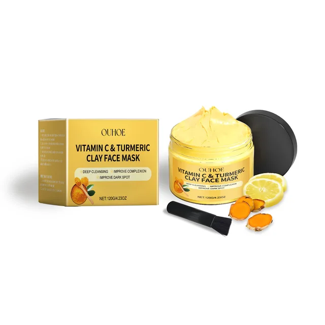 Maschera di fango alla curcuma e vitamina C Detergente Pori restringenti Idratante Illuminante Idratazione profonda Schiarente Riduce l'opacità Maschera di argilla_voghion.com